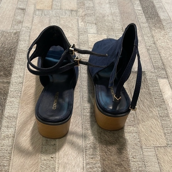 Navy Suede Peep Toe & Heel Sandals - Picture 3 of 6